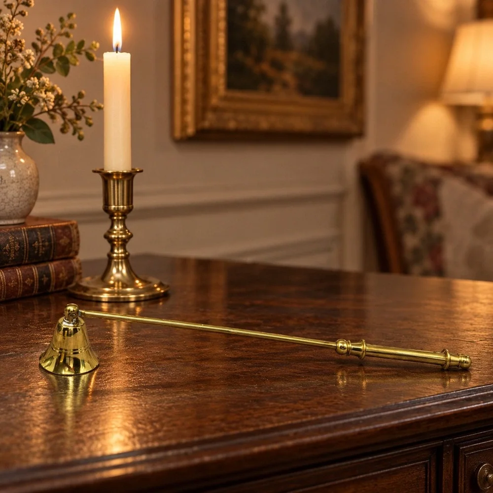 Vintage Solid Brass Candle Snuffer Long Handle Bell Shaped Wick Extinguisher